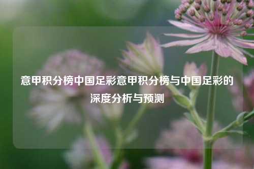 意甲积分榜中国足彩意甲积分榜与中国足彩的深度分析与预测