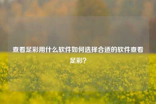 查看足彩用什么软件如何选择合适的软件查看足彩？