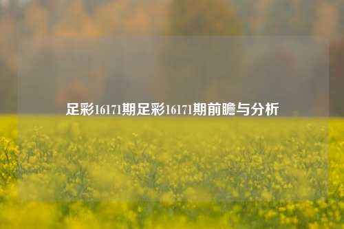 足彩16171期足彩16171期前瞻与分析